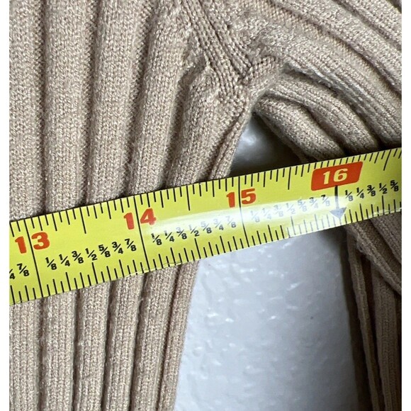 WAYF Beige Ribbed Knit Long-Sleeve V-NECK Button-Up Top Sz L - Picture 9 of 9